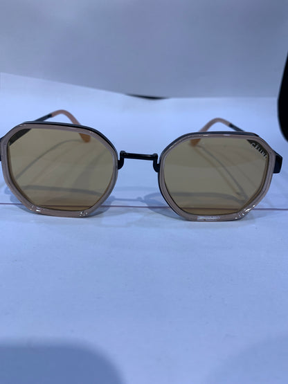 LEC Peach Black Frame Brown Shade Unisex Sunglasses C-556 57 18 140