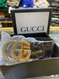 CUG GUC  Black Strap Golden Stone Buckle Belt 989904