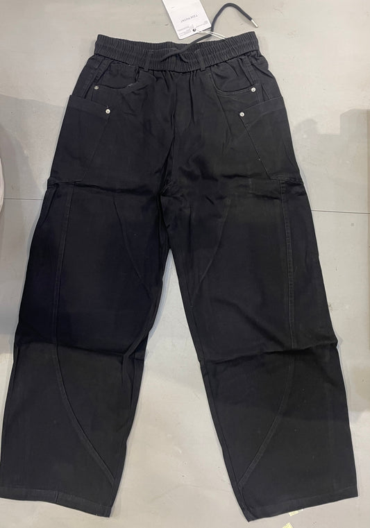 TIDE’POINT Korean Style Black Baggy Fit Denim Cargo Pants 7016