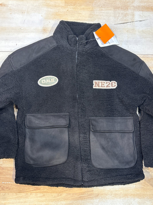 NE2C Black Colour Patch Work Premium Quality Imported Unisex Sheep Jacket 23296