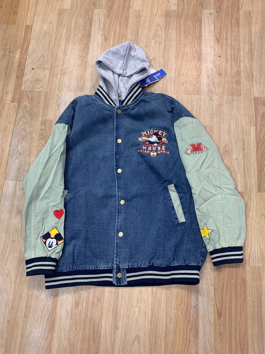 Varsity Jacket Blue Colour Mickey Print with attachable hoodie 82A