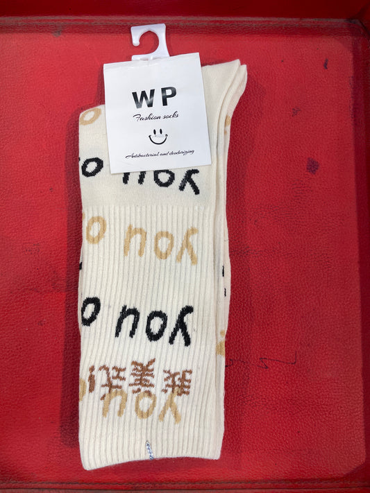 WP Cream Colour With You Print Premium Quality Full Socks 990057
