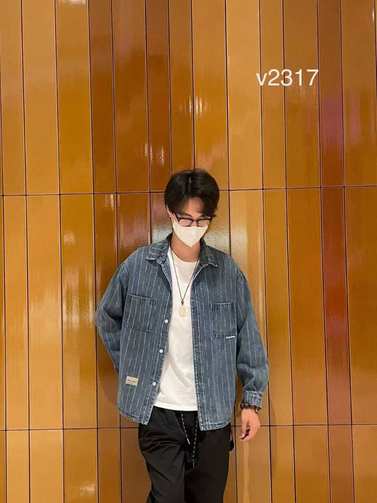 Mingda.Ug Faded Blue Colour Rugged Design Imported Denim Shacket 2317