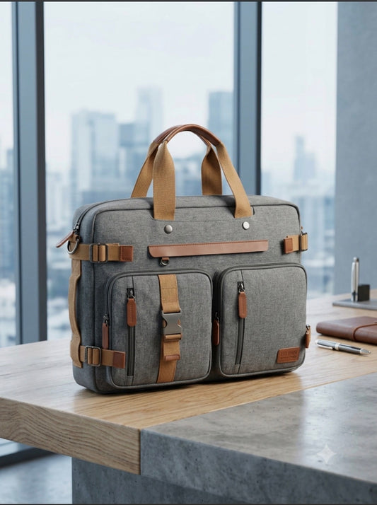 LDA Grey Colour With Tan Leather Multiple Pocket Premium Quality Imported Unisex Backpack And Laptop Bag 1000-1