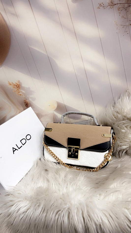 ALD DLA Cream White Colour Golden Lock Premium Quality Ladies Sling Bag 8919