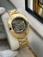 DAR Diamond Cut Glass Golden Chain Gold Dial Automatic Men Watch 988381