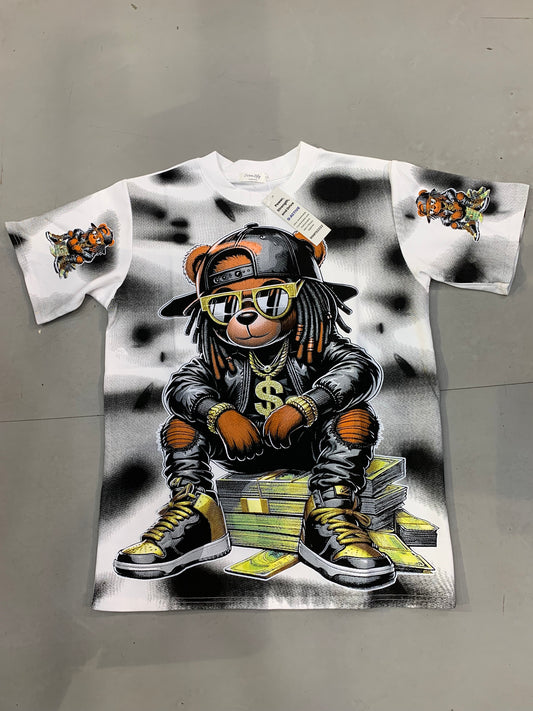 Siren Lily Maternity White Black Faded Colour Teddy Print Premium Quality Imported Oversized Unisex T Shirt 990382