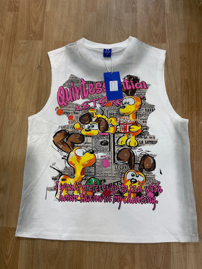 R.K White Graffiti Print Imported Unisex Tank Top RK694