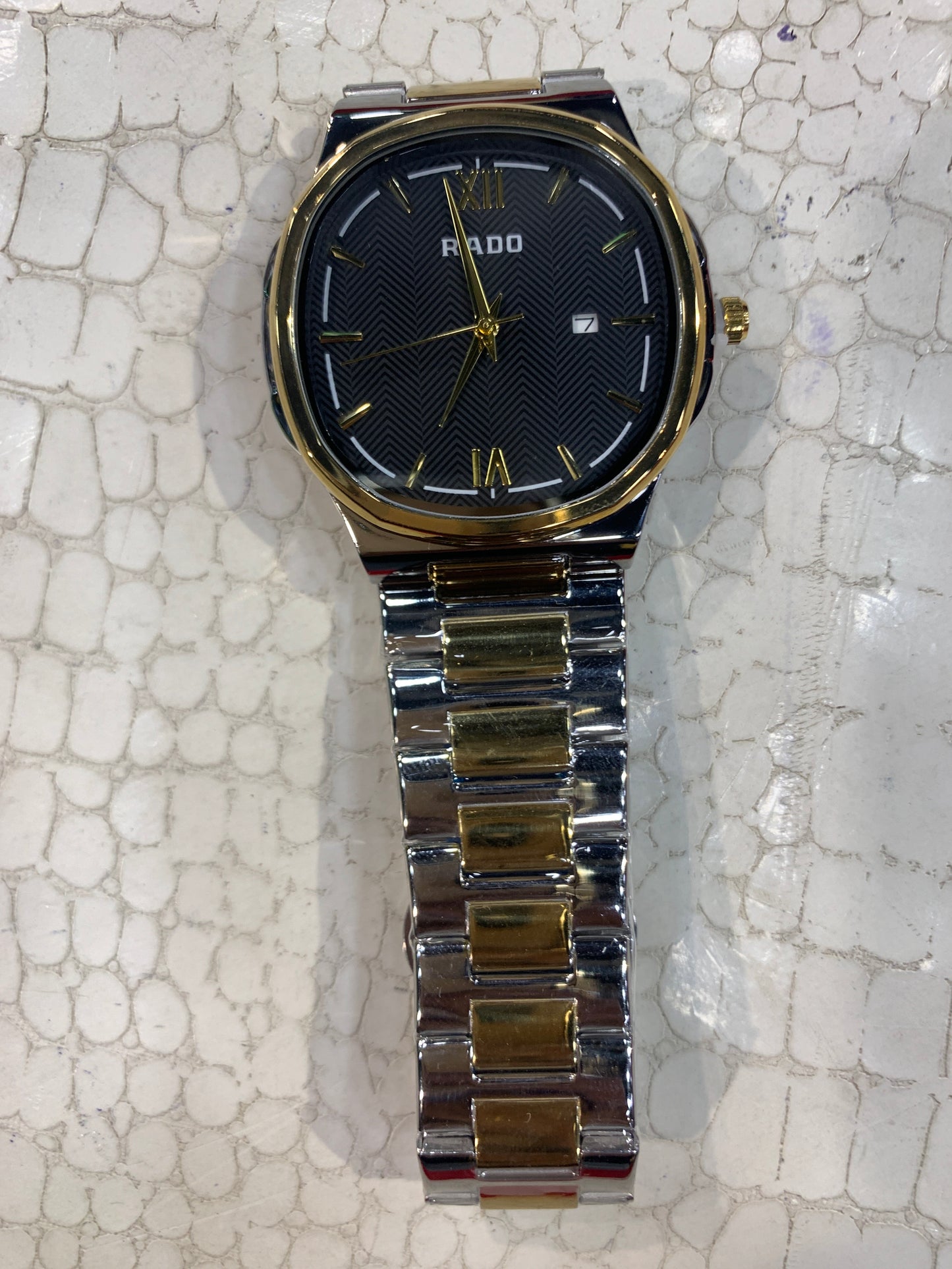 DAR RAD Golden Silver Chain Black Dial Men Watch 990988