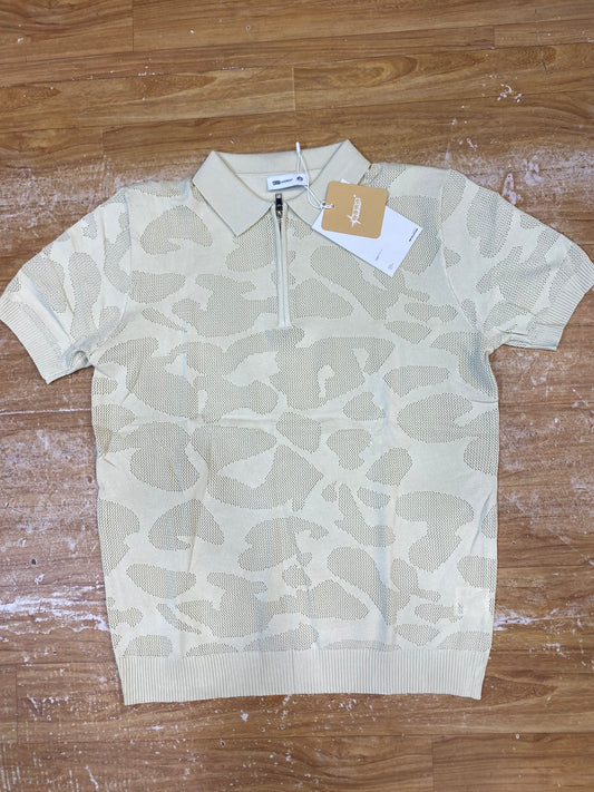 Best Garment Cream Colour Half Zip Knitted Premium Quality Unisex Collar T-Shirt T68015