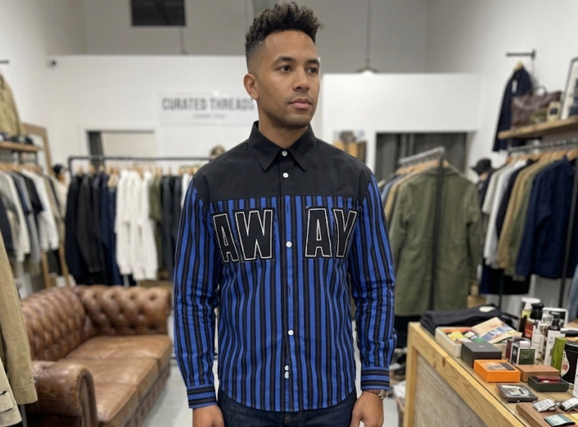 Gunot Fashion Black Colour Blue Lining AWAY Print Full Sleeve Imported Men’s Shirt 2669