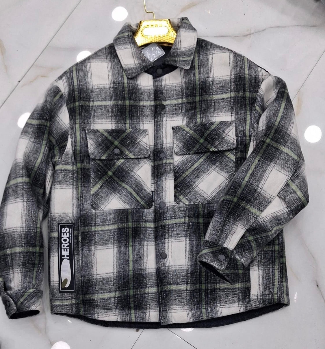 SHANG SHU White Black Green  Check Front Pocket Design Premium Quality Unisex Jacket FY9901
