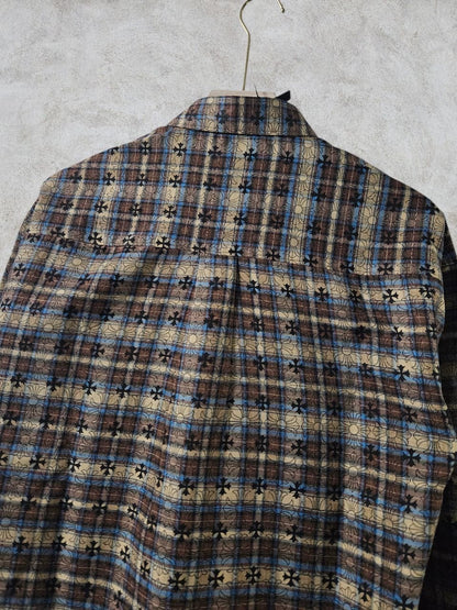 VOUGUE CHR Brown Beige Blue Check With Black Logo Print Premium Quality Men’s Shirt 990405