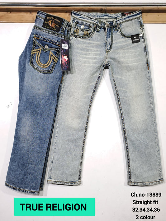 Tr Urt Blue Green Thread Embroidery Work Straight Fit Jean DBF9461