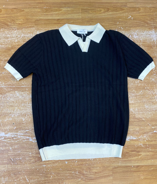 Ultimate Details Black colour Knitted White Collar Premium Quality Unisex Collar T-Shirt K87017