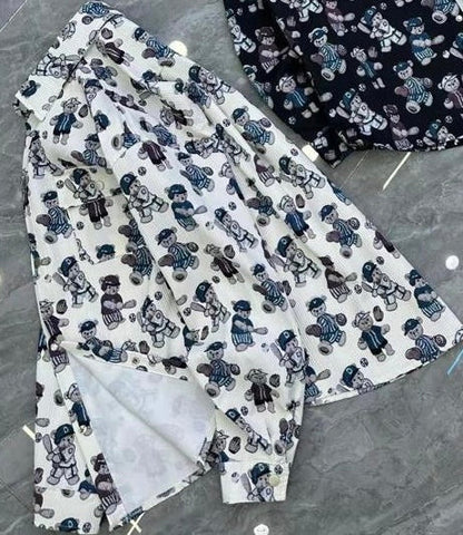 Unique Design White Colour Teddy Print Full Sleeve Shacket 8631