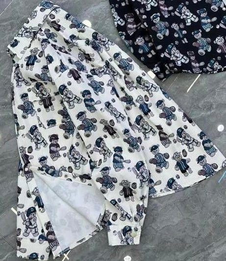 Unique Design White Colour Teddy Print Full Sleeve Shacket 8631