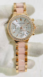 Cim Copper Pink Chain White Dial Studed Ladies Watch 989359