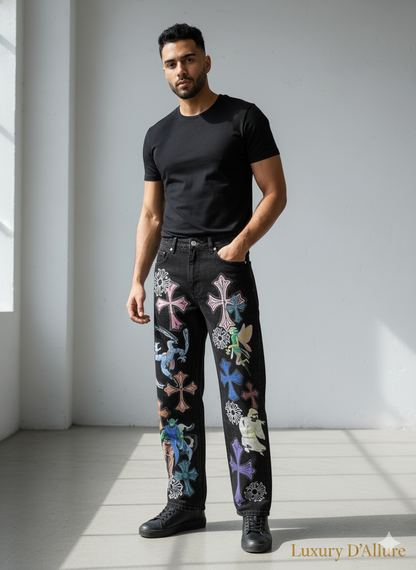 Chr Rhc Charcoal Grey Coloured Printed Imported Jean KE-5