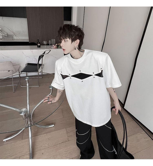 M-87 Studio White Colour With Net Design Half sleeve Tshirt 2333