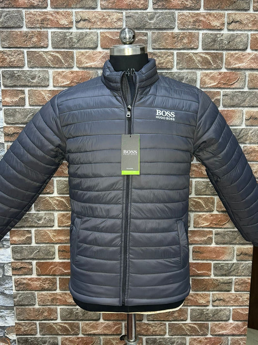 SOB Grey Colour Front Logo Embroidery Puffer Zipper Jacket 78905