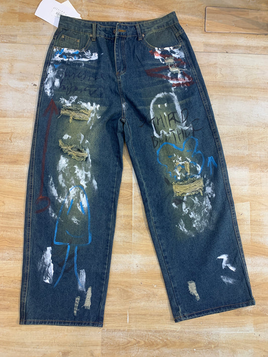 Design-core Dark Blue Brown Shed Straight Fit Men’s Jeans 989393
