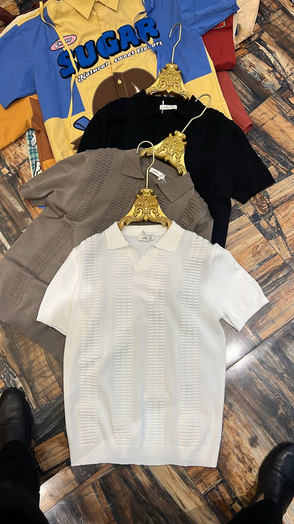 Classic Urban Style Olive Colour With knitted Designs Premium Quality Collar Tshirt F6214