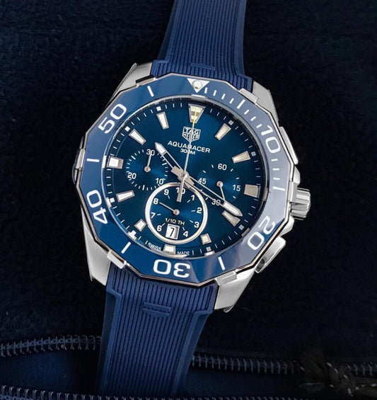 Gat Blue Slicon Strap Black Ring Blue Dial Chronograph Working Men Watch 901520