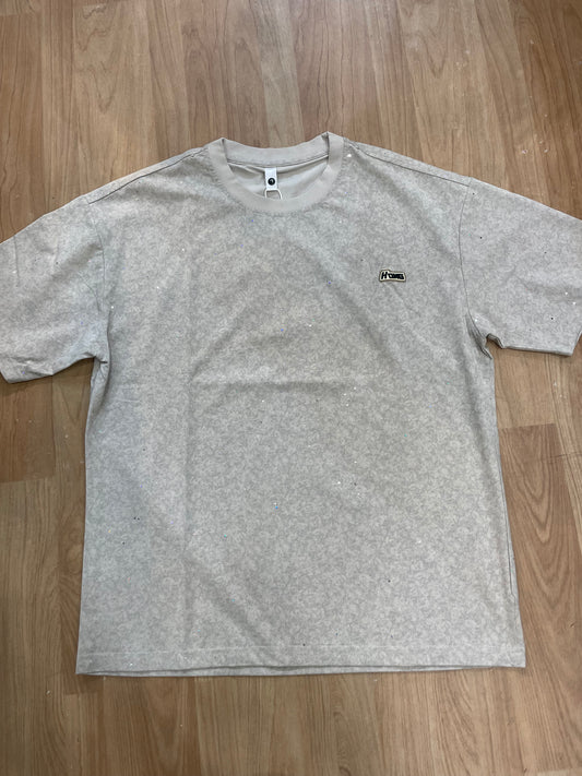 Hong Grey Faded Colour With Glitter Imported Round Neck T-Shirt 8193