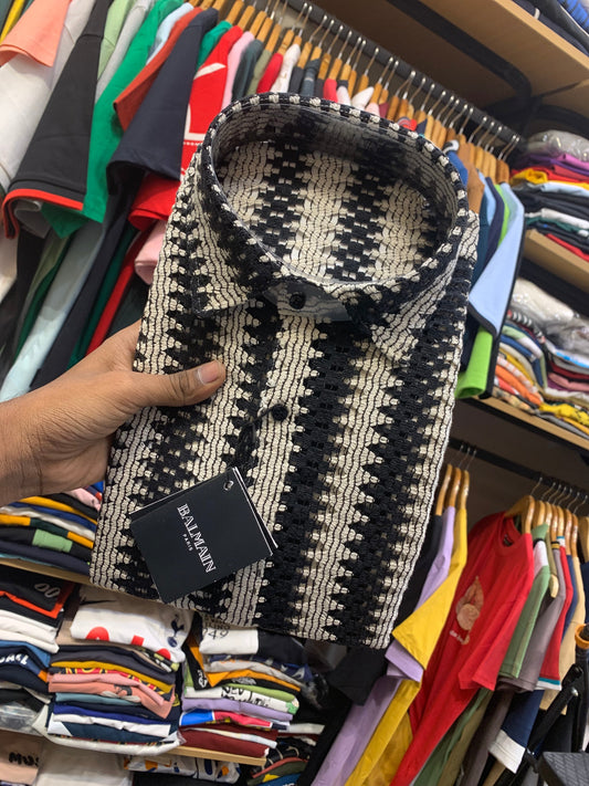 LAB Black Cream Colour Full Sleeve Crochet Shirt 12587