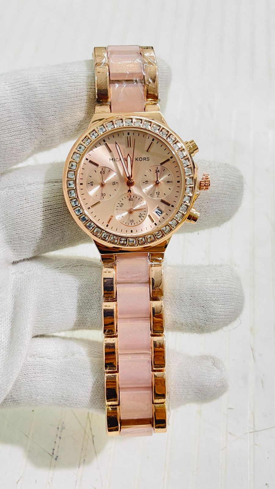 Cim Copper Pink Chain Pink Dial Studed Ladies Watch 989360