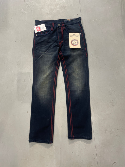 TR URT Dark Blue With Brown Shade Red Navy Thread Work Regular Fit Men’s Jean’s 14296