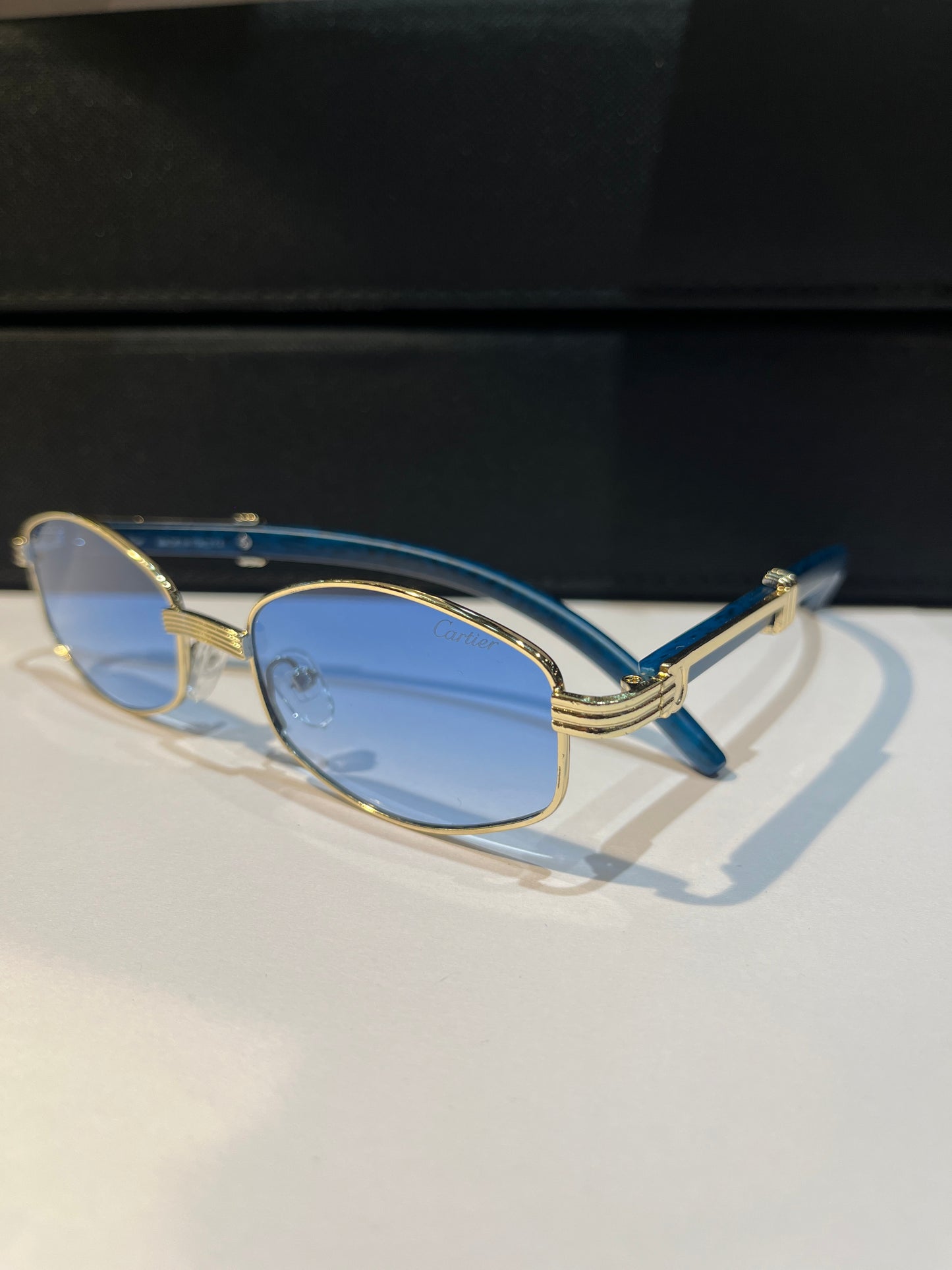 Rac Gold Frame Blue Stick Blue Shade Premium Quality Unisex Sunglass SUN093