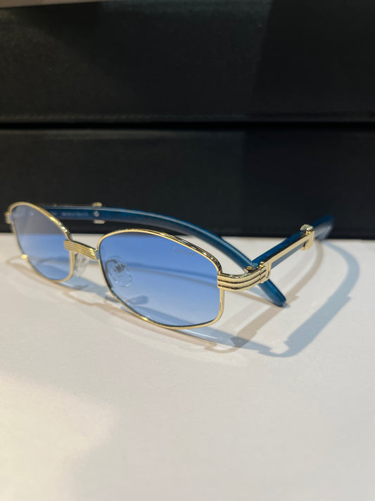 Rac Gold Frame Blue Stick Blue Shade Premium Quality Unisex Sunglass SUN093