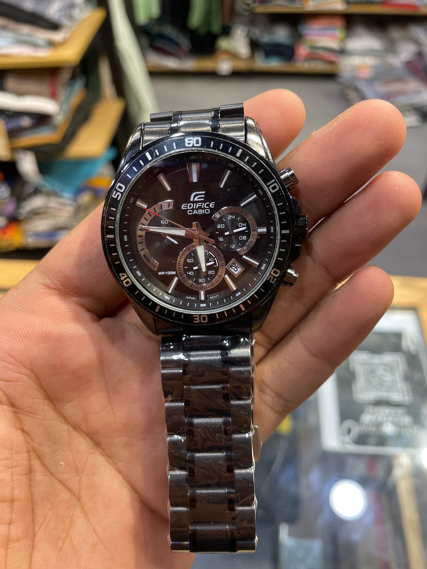 IDE EDI Black Chain With Black Dial Chrono Mens Premium Watch 990515