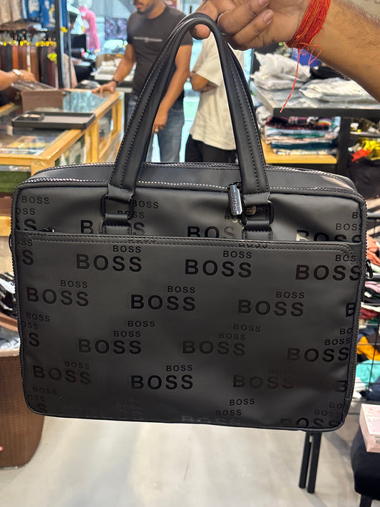 SOB BOS Print Black Colour With Italian Leather Quality Imported Unisex Laptop Bag 7804