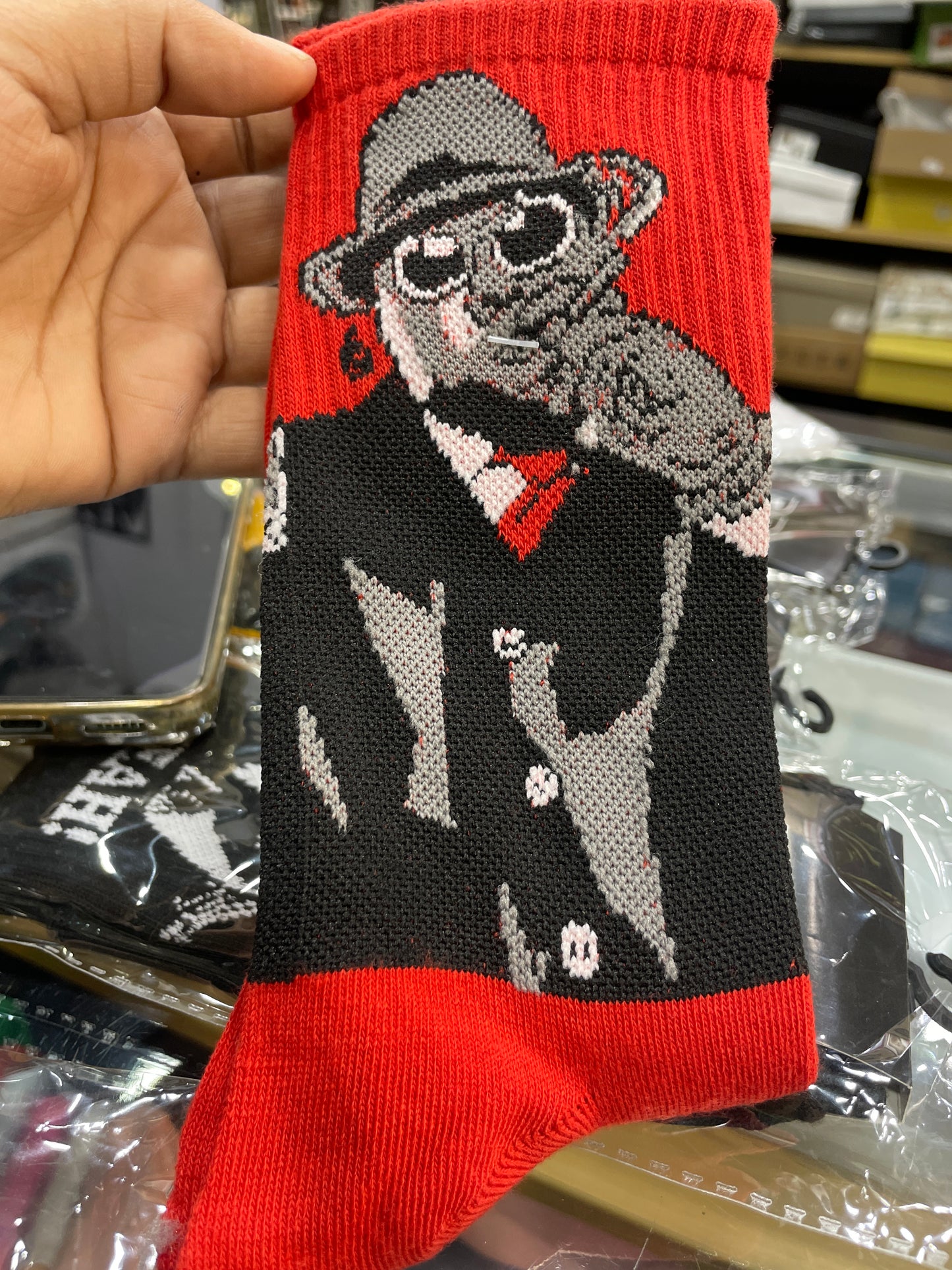BR Red Colour Black Grey Print Premium Quality Full Socks 990740