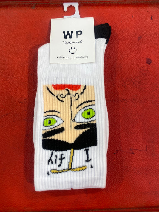 WP White And Black Colour With Face Print Premium Quality Full Socks 990069