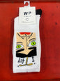 WP White And Black Colour With Face Print Premium Quality Full Socks 990069