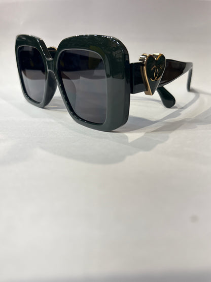 Cha Ahc Olive Green Frame Black Shade Unisex Sunglass 55185417-142