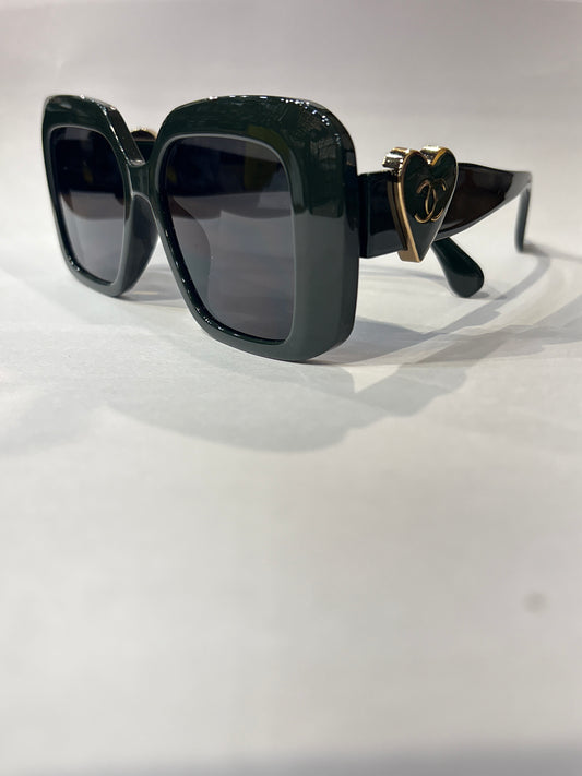 Cha Ahc Olive Green Frame Black Shade Unisex Sunglass 55185417-142