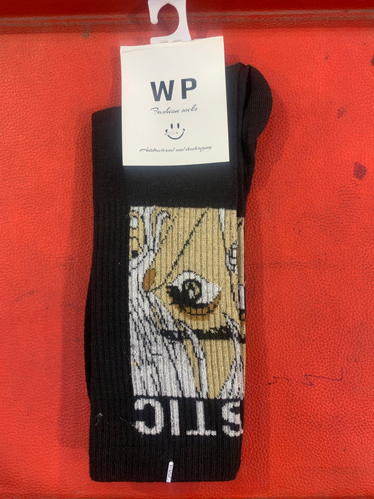 WP Black Colour With Face Print Premium Quality Full Socks 990045