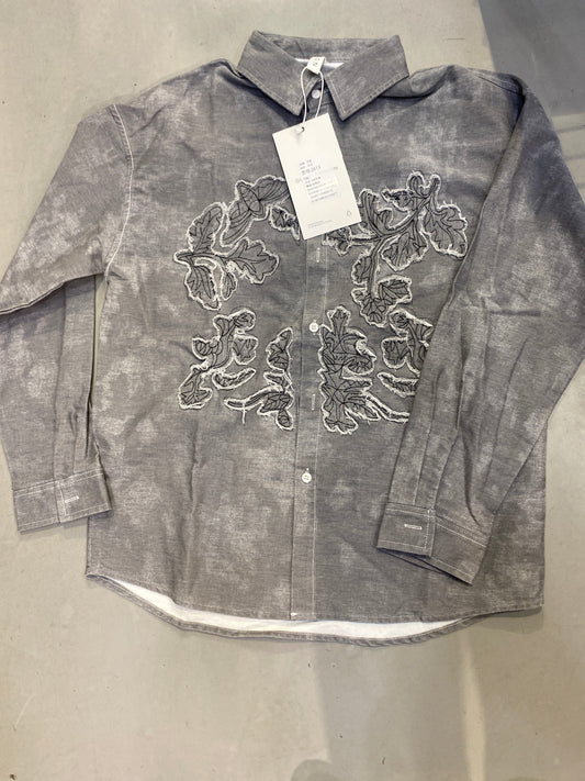 GN Grey Colour Leaf Patches Imported Unisex Denim Shirt 2613