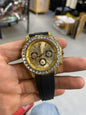LOR ROL Black Silicon Strap Diamond Golden Dial Mens Premium Watch 990505
