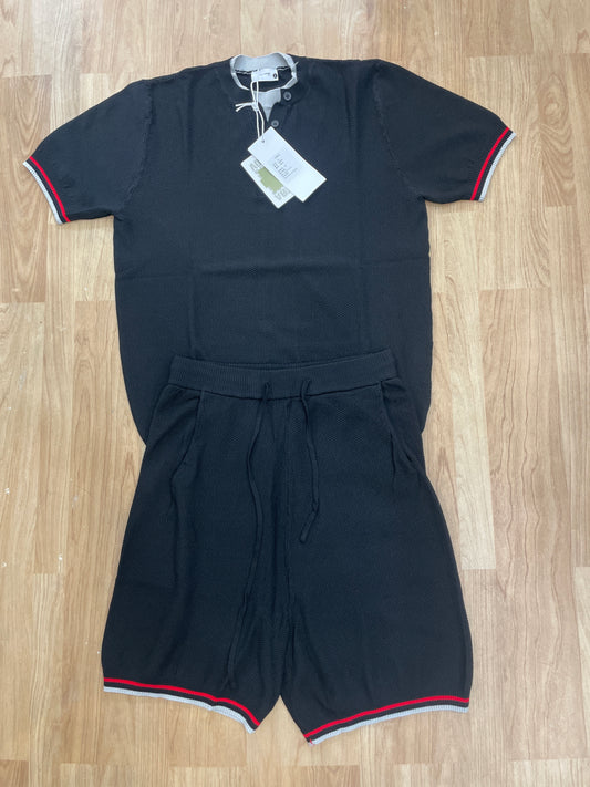 Casual Fashion Black Colour Grey RedLining Half Sleeve T Shirt With Short Coord Set Premium Quality 26272