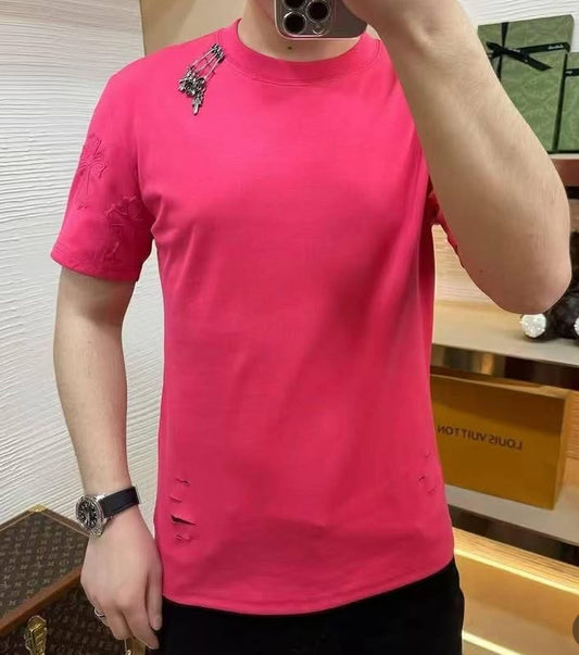 Helador Chr RHC Pink Colour Cut Print safety pin T-Shirt 83280