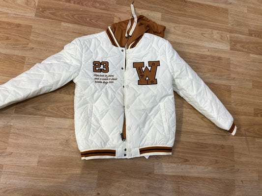 Uff-Winter Off White Colour With Brown Embroidery Design Premium Quality Varsity Jacket 67713
