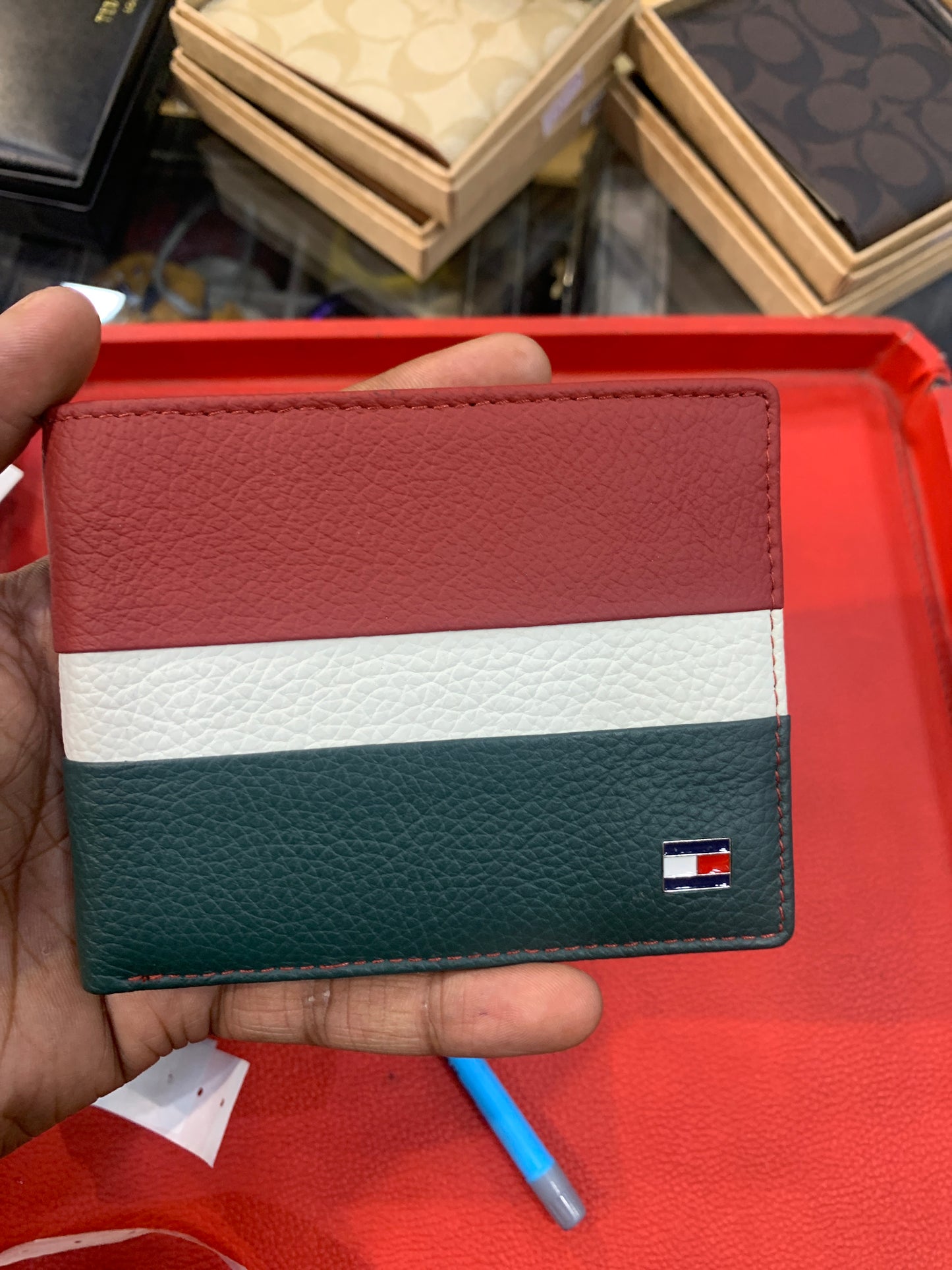 Tom Mot Red White Green Colour Genuine Leather Wallet  800542