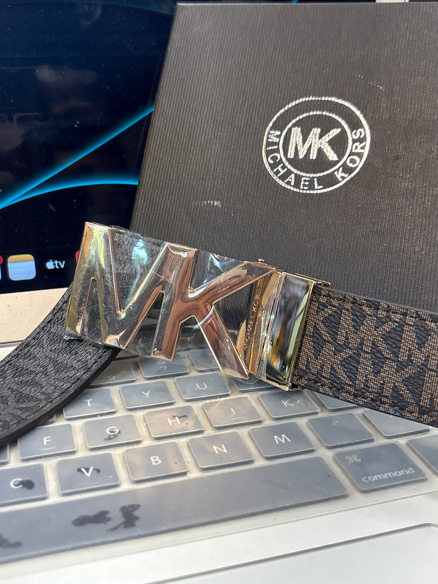 Cim Mic Km Print Brown Black Reversible Unisex Belt 989384