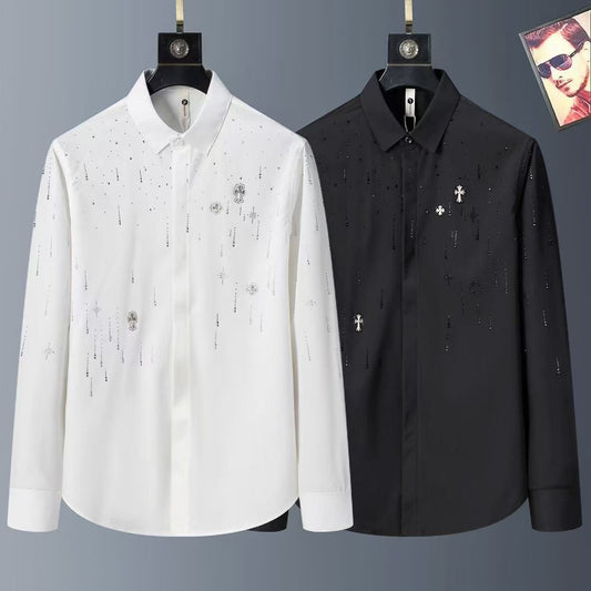 FASHION RHC CHR White Colour Stone Print Full Sleeve Imported Shirt A342